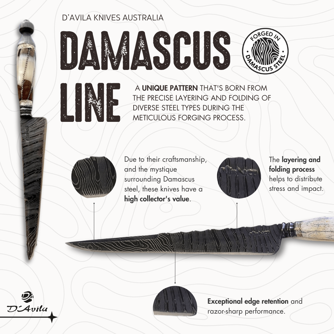 Premium M. D'Avila 8" Knife in Damascus Steel, Argentine Deer Horn Handle - D'Avila Knives camping knife by D'Avila Australia