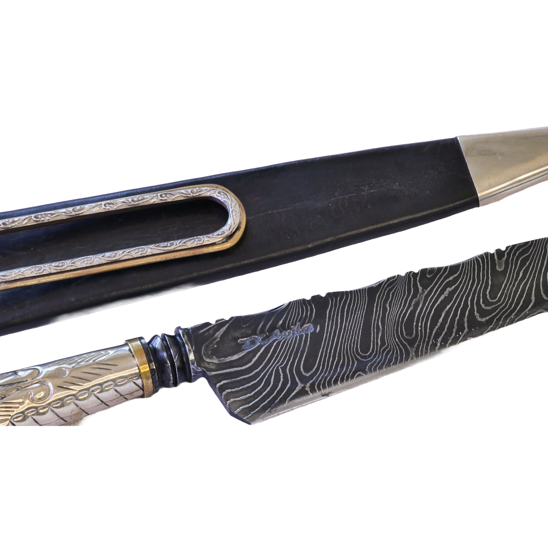 Silver Damascus 8" Knife in Damascus Steel, Alpaca Handle - D'Avila Knives