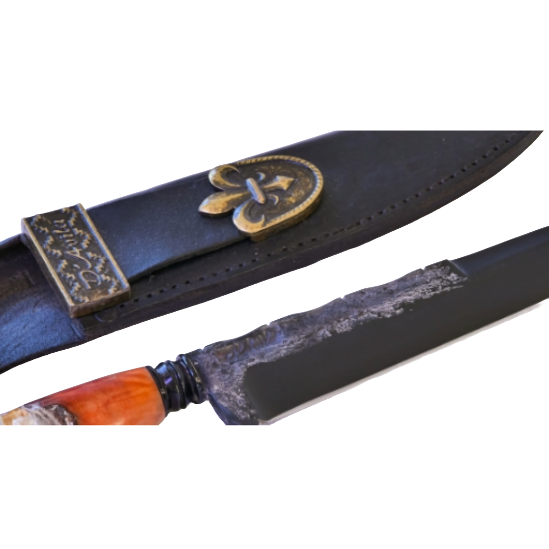 D'Avila Barbecue 8" Knife in Carbon Steel 5160, Hybrid Handle in Resin With Gold Leaves - D'Avila Knives