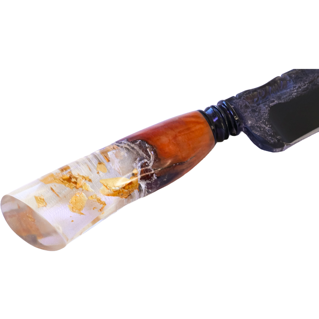 D'Avila Barbecue 8" Knife in Carbon Steel 5160, Hybrid Handle in Resin With Gold Leaves - D'Avila Knives