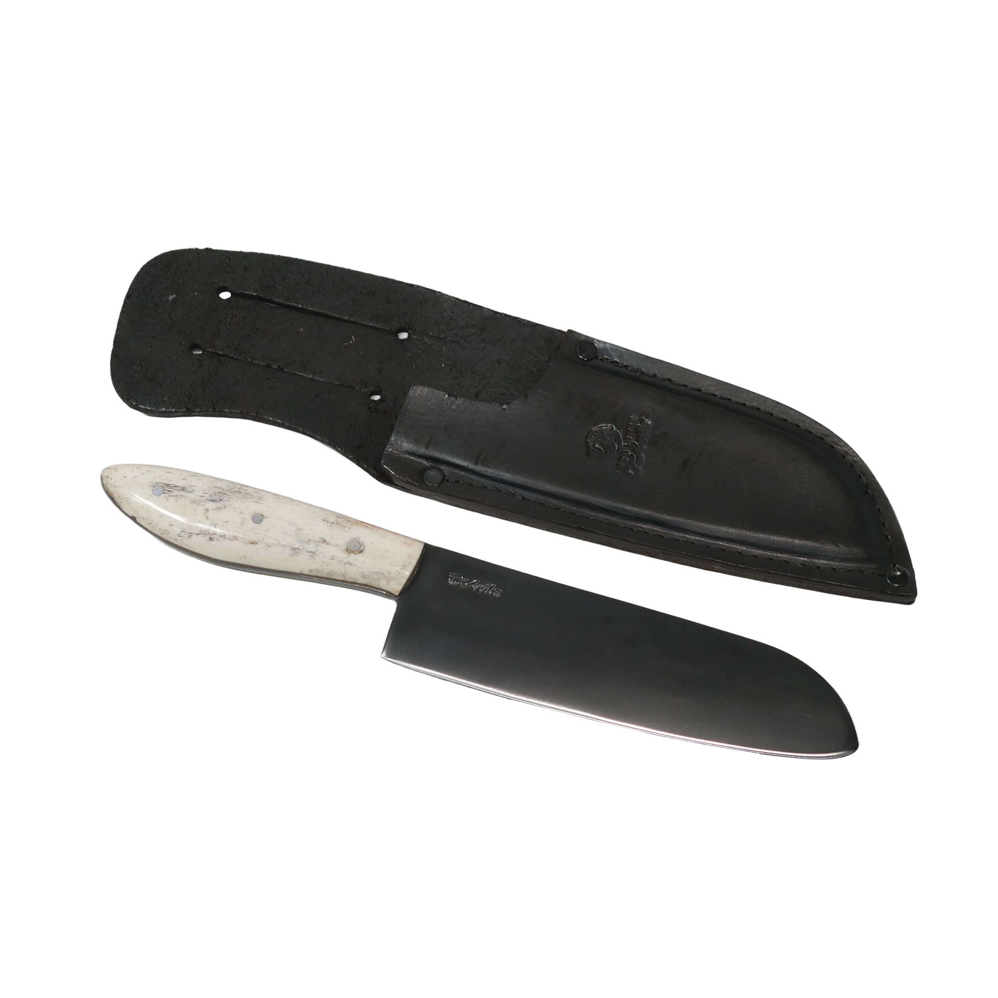 Santoku Gourmet 8" Knife in Carbon Steel 5160, Bovine Bone Handle - D'Avila Knives