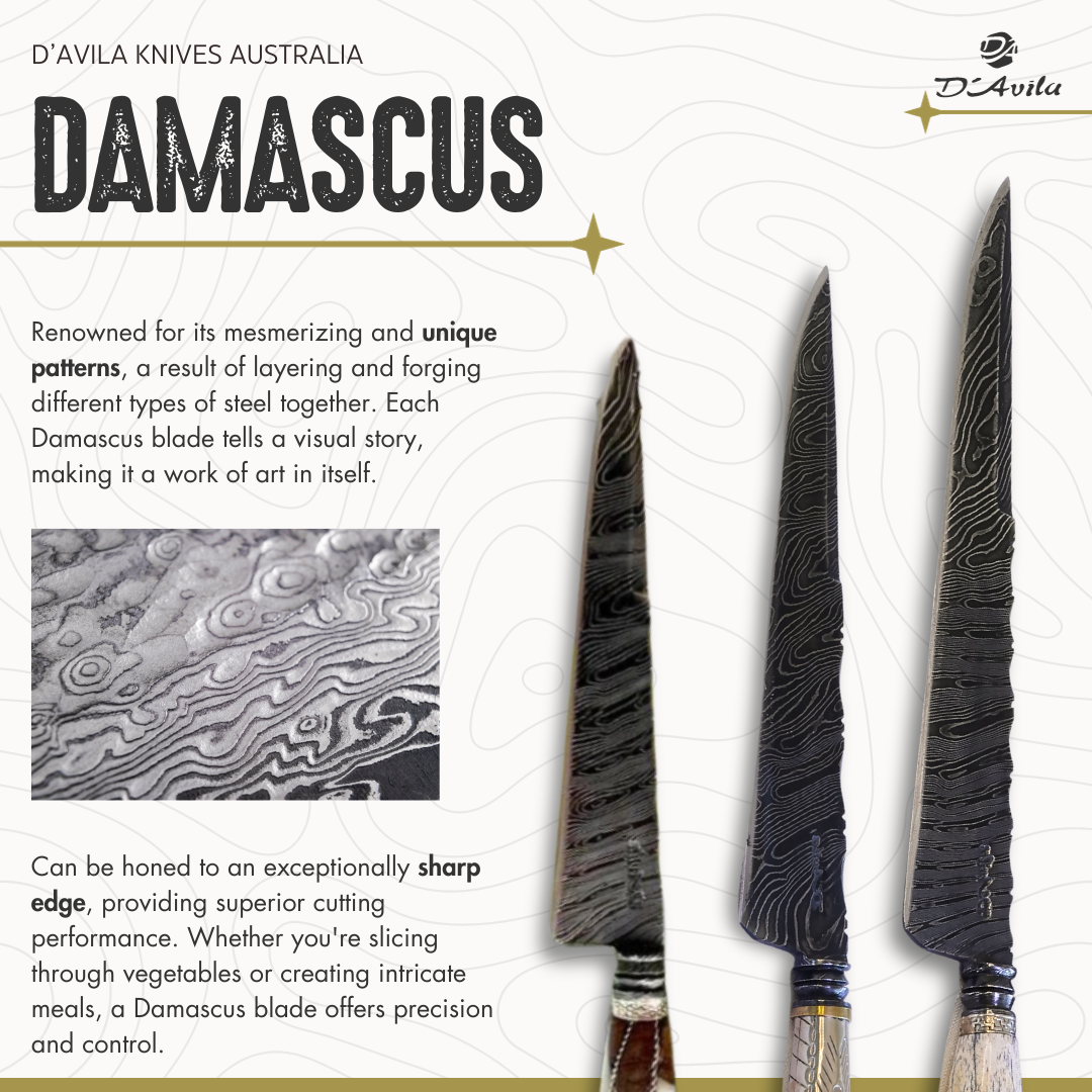 Premium M. D'Avila 8" Knife in Damascus Steel, Argentine Deer Horn Handle - D'Avila Knives