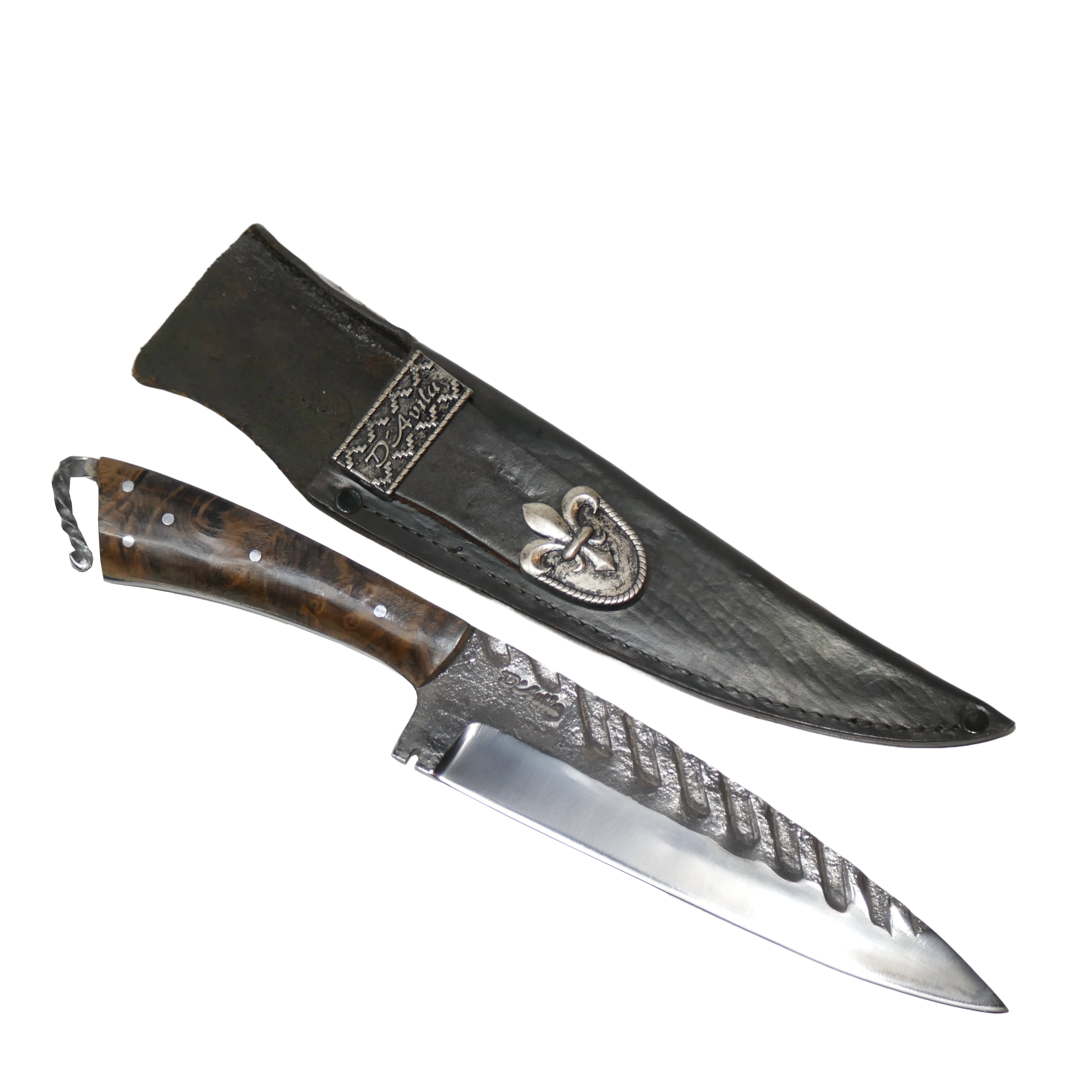 Rat Tail Barbecue 8" Knife in Carbon Steel 5160, Wooden Handle - D'Avila Knives