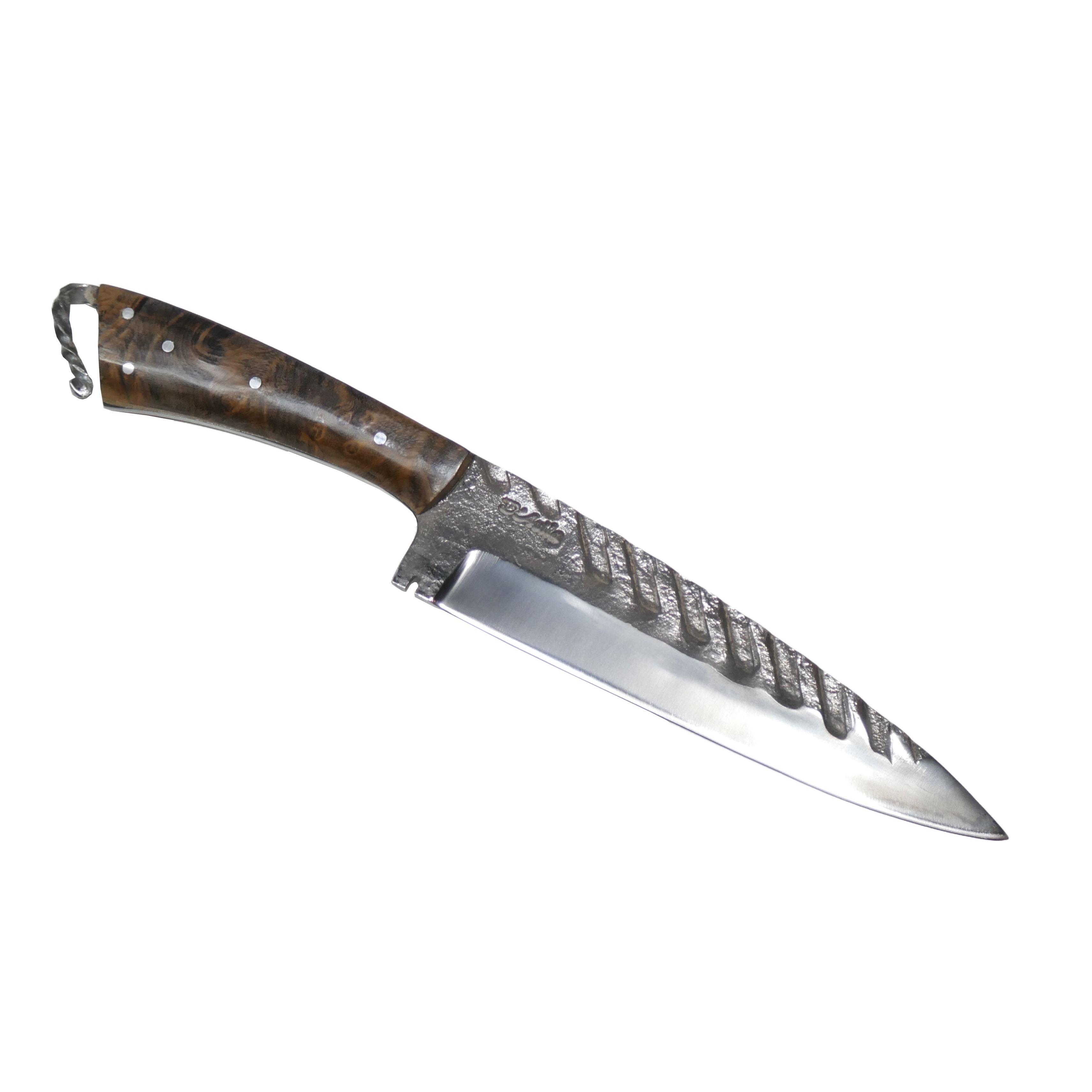 Rat Tail Barbecue 8" Knife in Carbon Steel 5160, Wooden Handle - D'Avila Knives