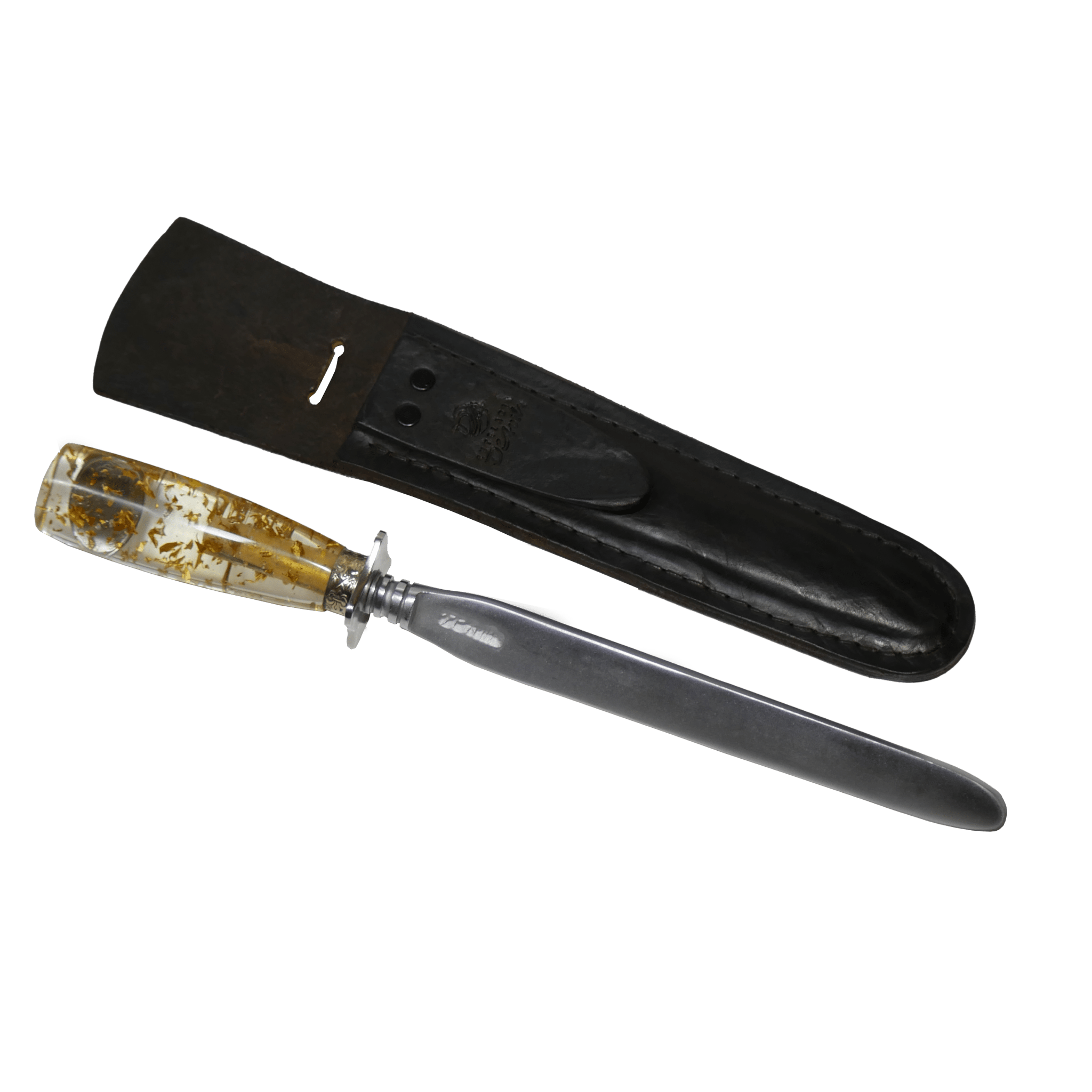 Torneado Accessories 8" Sharpening Steel in Carbon Steel 5160, Flat Blade and Resin With Gold Leaves Handle - D'Avila Knives camping knife by D'Avila Australia