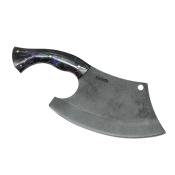 Viking-style cleaver knife in carbon steel with micarta handle